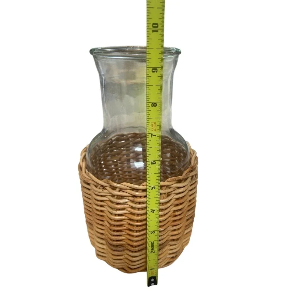 Vintage Woven Seagrass‎ Glass Vase Set Boho Wicker Wrapped Carafe Decor 2pc